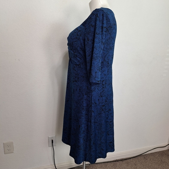 Lucie Lu Blue Black Sweetheart V-Neck Preppy Feminine Midi Dress Plus Size 2X - Picture 3 of 6